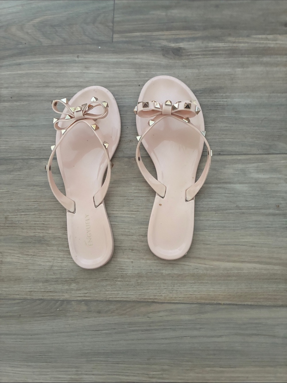 Women's Pink Bow Sandals with Gold Stud Accent